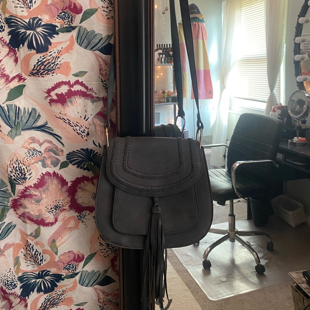 Franco Sarto Boho/Western Braided Saddle Bag with Tassel Detail